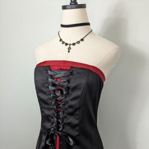 Vintage Prom Dress Maxi Gown Corset Goth 90 Y2K Strapless Vamp Black Red 10